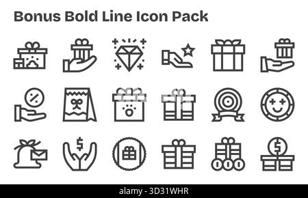 Eine übersichtliche Sammlung von 18 Bold Line Symbolen für Bonus, die für moderne Dashboards und Schnittstellen entwickelt wurden. Stock Vektor