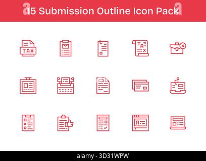 Ein dynamischer Satz von 15 Symbolen im Outline-Stil, speziell für die Einreichung und für digitale Produkte. Stock Vektor
