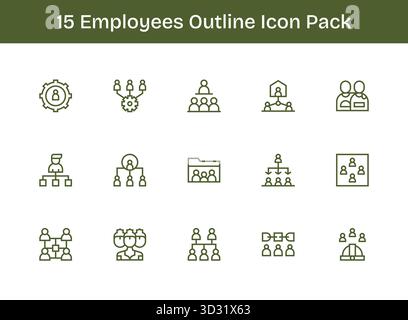 Dieses Set aus 15 Gliederungssymbolen zeigt Mitarbeiterthemen und eignet sich perfekt für technische und geschäftliche Anwendungen. Stock Vektor