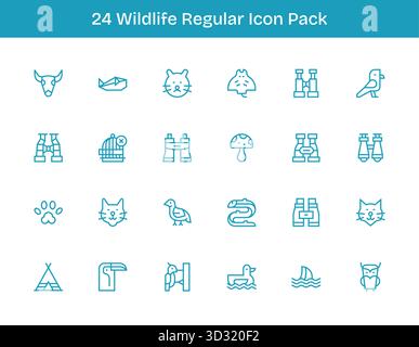 Ein vielseitiger Satz von 24 Vektorsymbolen mit normaler Kontur, die sich auf Wildtiere konzentrieren und ideal für mobile und Web-Anwendungen geeignet sind. Stock Vektor
