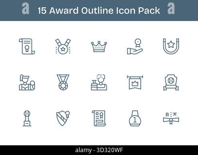 Ein vielseitiges Set von 15 Vektorsymbolen für Outline-Vektorsymbole mit Schwerpunkt auf Award, ideal für mobile und Web-Anwendungen. Stock Vektor