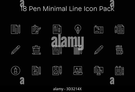 Entdecke 18 Vektorsymbole im Minimal Line-Stil, inspiriert von Pen. Perfekt für Web- und App-Schnittstellen. Stock Vektor