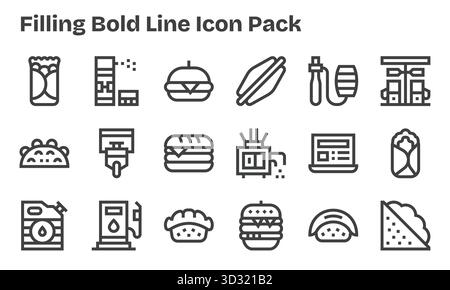 Diese Kollektion umfasst 18 Symbole im Stil der Bold Line, die auf das jeweilige Thema zugeschnitten sind und sich hervorragend für digitales Design eignen. Stock Vektor