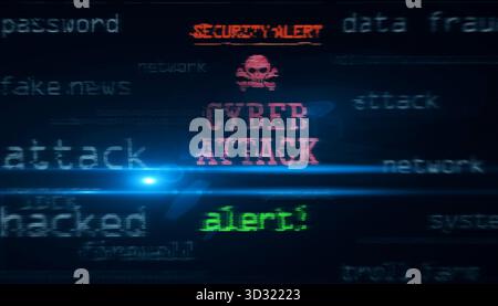 Cyber Attack russia Symbol Technology Konzept. Abstraktes Schild auf Störbildschirmen 3D-Illustration. Stockfoto