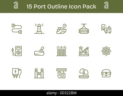 Dieses Set aus 15 Gliederungssymbolen erfasst Portdesigns, die sich perfekt für technische und geschäftliche Anwendungen eignen. Stock Vektor