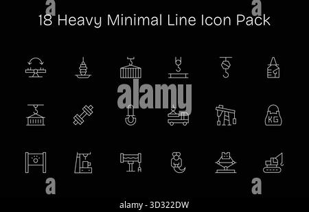 Kuratiertes Paket mit 18 Vektorsymbolen im Minimal Line Design, zentriert um Heavy Concepts. Stock Vektor