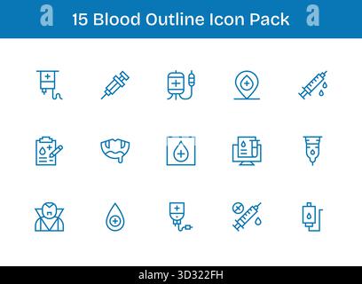 Dieses Set aus 15 Gliederungssymbolen zeigt Blutthemen und eignet sich perfekt für technische und geschäftliche Anwendungen. Stock Vektor