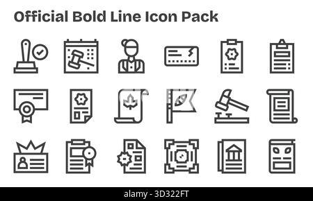 Entdecke 18 Symbole mit der Bold Line, die für das offizielle Thema entworfen wurden und ideal für moderne UI/UX-Projekte sind. Stock Vektor