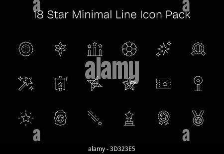 Kuratiertes Paket mit 18 Vektorsymbolen im Minimal Line Design, das sich um Star Concepts dreht. Stock Vektor