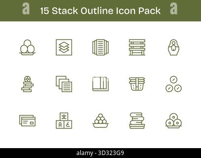 Ein dynamischer Satz von 15 Symbolen im Outline-Stil, speziell für Stack und für digitale Produkte. Stock Vektor