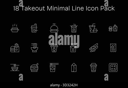 Professionell gestaltete 18 Icons im Minimal Line-Stil, die das Wesen des Take-out für das UI-Design einfangen. Stock Vektor