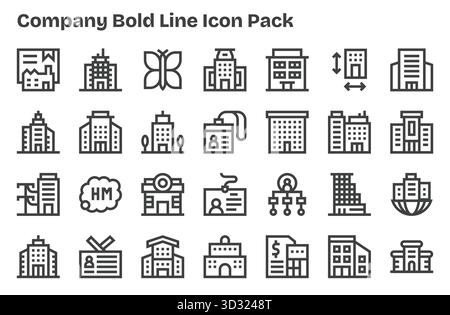 Set aus 28 Symbolen im Stil der Extra Bold Line im Stil des Unternehmens, entwickelt für die nahtlose Integration in Apps und Websites. Stock Vektor