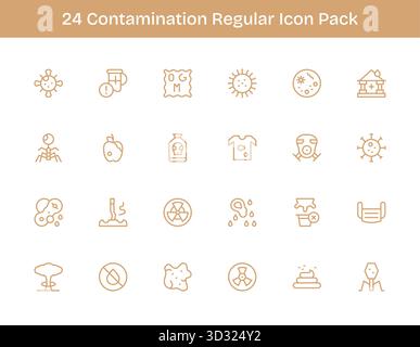 Ein vielseitiger Satz von 24 Vektorsymbolen mit normaler Kontur, die sich auf Kontamination konzentrieren, ideal für mobile und Web-Anwendungen. Stock Vektor