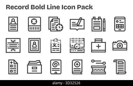 Ein vielseitiger Satz von 18 Vektorsymbolen mit Schwerpunkt auf Aufzeichnung, ideal für mobile Anwendungen und Webanwendungen. Stock Vektor
