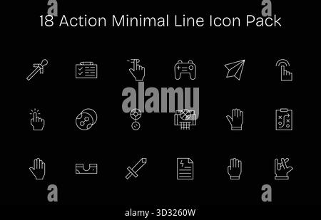 Professionell gestaltete 18 Symbole im Minimal Line-Stil, die die Essence of Action für das UI-Design einfangen. Stock Vektor