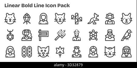 Ein vielseitiger Satz von Vektorsymbolen mit 24 fett formatierten Konturen, die auf Linear ausgerichtet sind, ideal für mobile Anwendungen und Webanwendungen. Stock Vektor