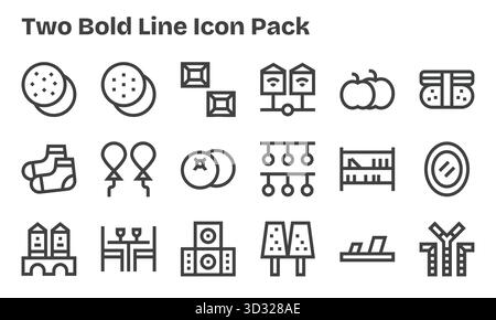Entdecken Sie ein Set von 18 Bold Line Symbolen, die für die beiden Themen entwickelt wurden und ideal für moderne UI/UX-Projekte geeignet sind. Stock Vektor