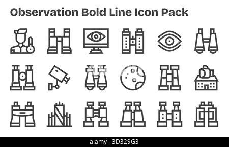 Ein vielseitiger Satz von 18 Vektorsymbolen mit Schwerpunkt auf Beobachtung, ideal für mobile Anwendungen und Webanwendungen. Stock Vektor