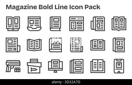 Kollektion von 18 Vektorsymbolen im Bold Line-Stil für Magazine, die für Klarheit und Vielseitigkeit entwickelt wurden. Stock Vektor