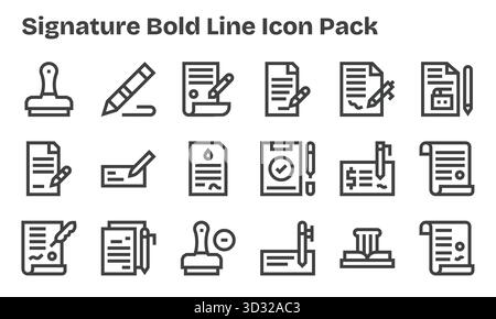 Ein vielseitiger Satz von 18 Vektorsymbolen mit Schwerpunkt auf Signatur, ideal für mobile und Web-Anwendungen. Stock Vektor