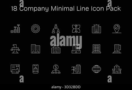 Optimieren Sie Ihre Projekte mit 18 Symbolen der Minimal Line, die rund um das Unternehmen stehen und sich ideal für saubere und professionelle Designs eignen. Stock Vektor