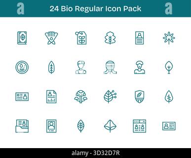 Kuratiertes Paket mit 24 Vektorsymbolen in regulärem Outline-Design mit Schwerpunkt auf Bio-Konzepten. Stock Vektor