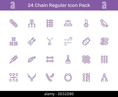 Ein vielseitiger Satz von 24 Vektorsymbolen mit normaler Kontur, die sich auf Kette konzentrieren, ideal für mobile und Web-Anwendungen. Stock Vektor