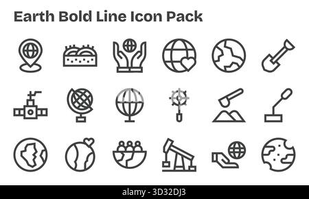 Eine übersichtliche Sammlung von 18 Symbolen für die Erde, die für moderne Dashboards und Schnittstellen entwickelt wurden. Stock Vektor