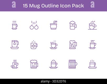 Set aus 15 Symbolen im Outline-Stil rund um Becher, die für die nahtlose Integration in Apps und Websites entwickelt wurden. Stock Vektor