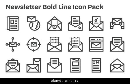 Entdecke 18 Vektorsymbole im Stil der Bold Line, die vom Newsletter inspiriert wurden. Perfekt für Web- und App-Schnittstellen. Stock Vektor
