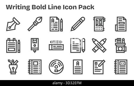 Vektorpaket mit 18 Bold Line Symbolen, inspiriert vom Schreiben, ideal für skalierbare und kreative Designarbeiten. Stock Vektor
