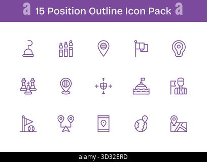 Ein vielseitiger Satz von 15 Konturvektorsymbolen mit Fokus auf Position, ideal für mobile und Web-Anwendungen. Stock Vektor