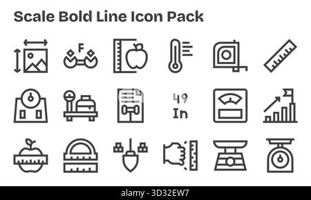 Ein vielseitiger Satz von 18 Vektorsymbolen mit Schwerpunkt auf Skala, ideal für mobile Anwendungen und Webanwendungen. Stock Vektor