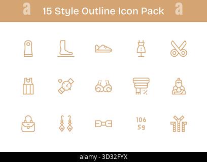 Entdecken Sie 15 Outline-Symbole, die speziell für das Design „Style“ entwickelt wurden und sich ideal für moderne UI-/UX-Projekte eignen. Stock Vektor