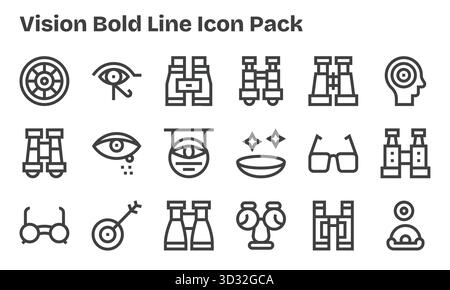 Kuratiertes Paket mit 18 Vektorsymbolen in Bold Line Design, das sich um Vision Concepts dreht. Stock Vektor