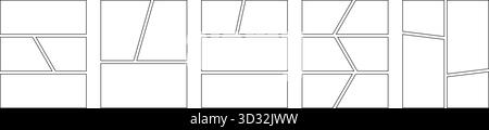 Comic-Panel-Set. Leere Vorlage für Manga-Collage. Bereich für Storyboard-Layout. Leerer Zeilenrahmen für Fotocollage. Comic-Brett-Mockup. Vektor Stock Vektor
