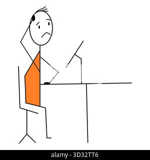 Unglücklicher Stressarbeiter im Büro Stabfigur Büro-Setup-Atmosphäre Kopfschmerzen Stock Vektor