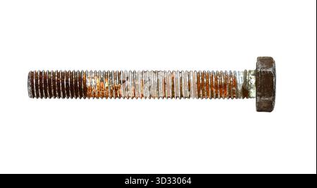 Alte benutzte rostige Schraube oder Schraube isoliert auf weiß, Seitenansicht, Schneideweg Stockfoto