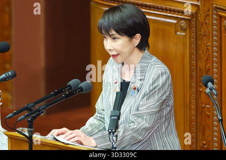 Premierminister Sanae Takaichi, Fragen von Parteiführern, Repräsentantenhaus -JPN- 4. November 2025, Tokio, Repräsentantenhaus - Premierminister Sanae Takaichi beantwortet Fragen von Vertretern jeder Partei. Die parlamentarische Debatte beginnt. Tokio Japan Copyright: XKazukixOISHIx Stockfoto