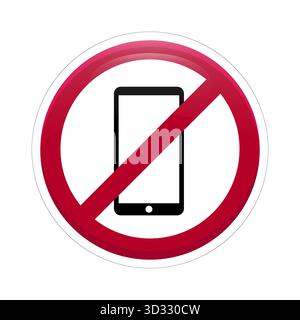 Kein Telefonschild. Kein mobiles Symbol. Vektorillustration mit rotem Kreis. Emblem des Verbots des Smartphones. Stock Vektor