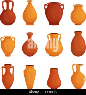 Cartoon Tonvasen und Töpfe. Töpferkanne, antike Vase für Wasser oder Blumen. Dekorative Garten-, Haushalts- oder Küchenelemente, sapid Vektor Clipart oder Stock Vektor