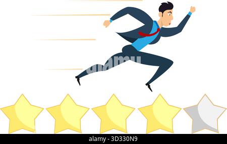 Bewertungen, Bewertungen von Kunden oder Geschäftsideen und Anlagebewertungen. Geschäftsleute haben einen goldenen gelben Stern für ihre Bewertung hinzugefügt. Flacher Carto Stock Vektor