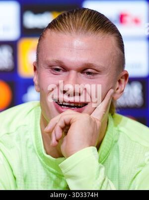 Erling Haaland von Manchester City während einer Pressekonferenz im Etihad Stadium in Manchester. Bilddatum: Dienstag, 4. November 2025. Stockfoto