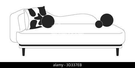 Vielseitige Chaiselongue mit Akzentkissen, 2D-Linienobjekt Stock Vektor