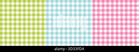 Nahtloses Gingham- und Karomuster in sanften Rosa-, Grün- und Blautönen. Stock Vektor