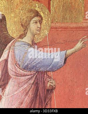 DUCCIO di Buoninsegna (* ca. 1255, Siena, d. 1319, Siena) Verkündigung (Detail) 1308-11 Tempera on Wood National Gallery, London das Detail zeigt den Engel Gabriel ANNOUCANT. --- Schlüsselwörter: ----------------- Autor: DUCCIO di Buoninsegna Titel: Verkündigung (Detail) Zeitlinie: 1301-1350 Schule: Italienisch Form: Malerei Art: Religiös Stockfoto