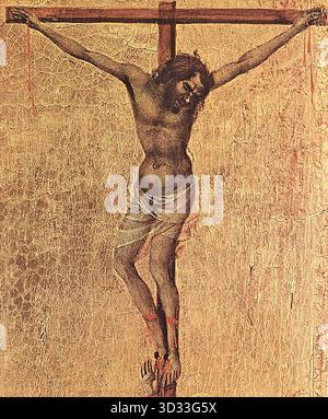 DUCCIO di Buoninsegna (* ca. 1255, Siena, d. 1319, Siena) Kruzifix (Detail) 1308-11 Tempera auf Holz Museo dell'Opera del Duomo, Siena die feine Modellierung der Christusfigur erinnert an den Plastizismus der gotischen Elfenbein. --- Schlüsselwörter: ----------------- Autor: DUCCIO di Buoninsegna Titel: Kruzifix (Detail) Zeitlinie: 1301-1350 Schule: Italienisch Form: Malerei Art: Religiös Stockfoto