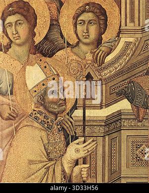 DUCCIO di Buoninsegna (* ca. 1255, Siena, d. 1319, Siena) Maest? (Detail) 1308-11 Tempera auf Holz, 79 x 65 cm (Detailgröße) Museo dell'Opera del Duomo, Siena das Detail zeigt den Heiligen Savino, einen der Schutzheiligen von Siena. --- Schlüsselwörter: ----------------- Autor: DUCCIO di Buoninsegna Titel: Maest? (Detail) Zeitlinie: 1301-1350 Schule: Italienisch Form: Malerei Typ: Religiös Stockfoto