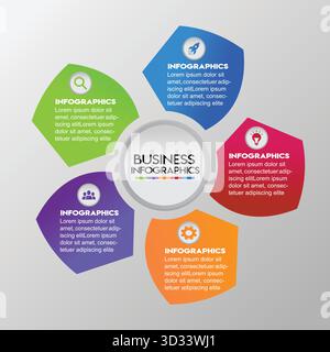 Moderne bunte Vorlage für Business Infografiken mit 5 Optionen – Diagramm zur Darstellung von zirkulären Daten für Präsentation, Marketing, Workflow und Unternehmen Stock Vektor