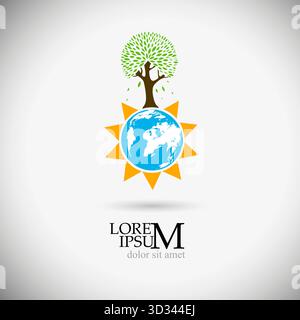 Logo Naturbaum und Sonne. Nicht AI, Vektorillustration Stock Vektor
